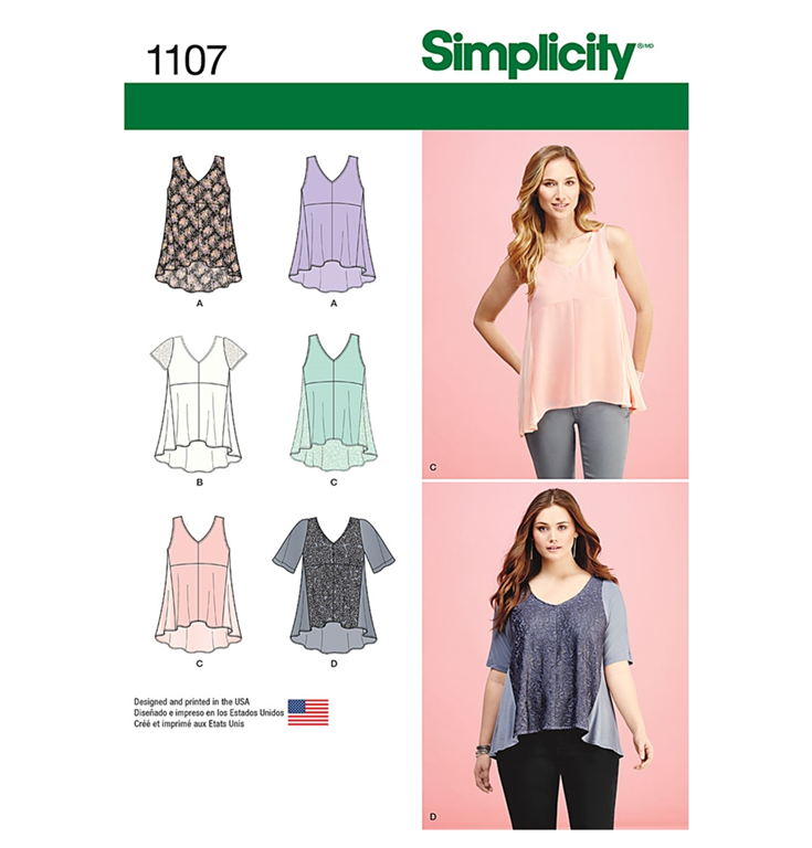 Simplicity 1107A top med 4 variationer.