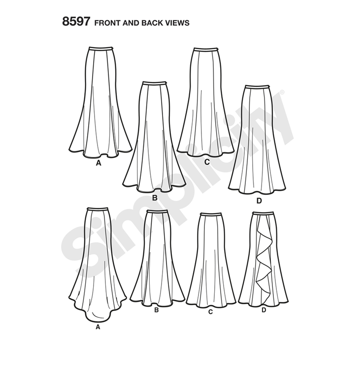 Simplicity 8597BB - nederdel til lejligheder med 4 variationer.
