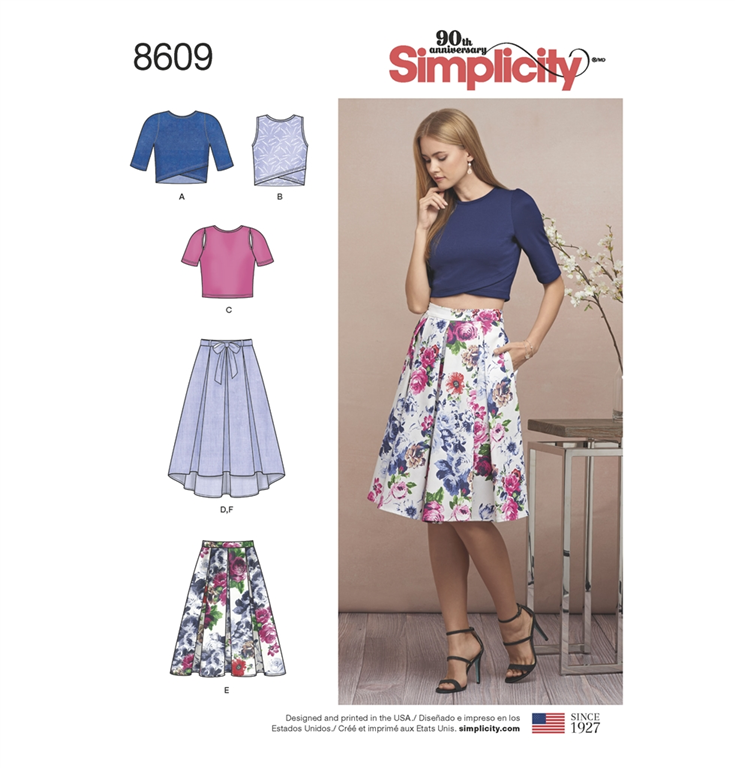 Simplicity 8609D5 nederdel, top med 6