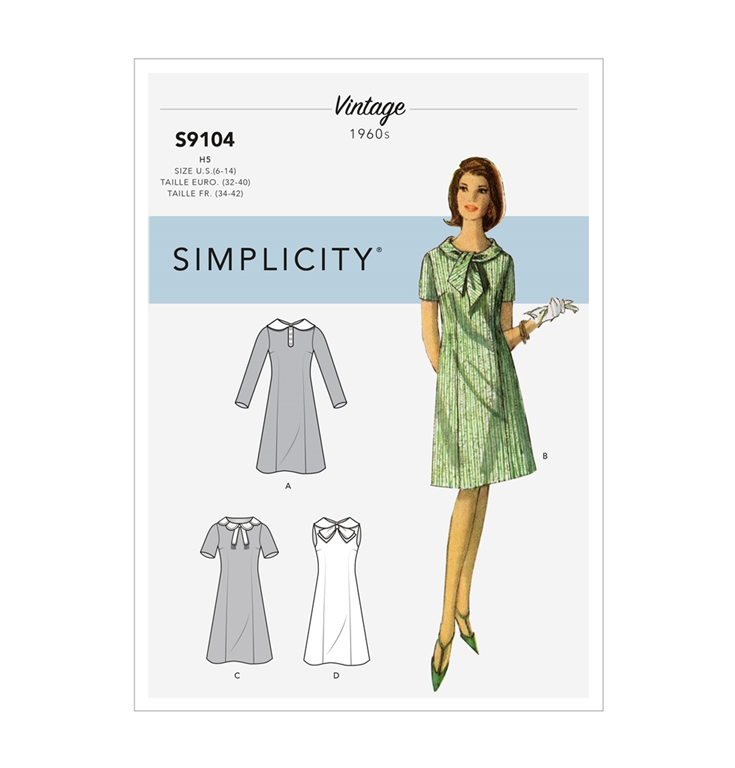 temperament gispende bille Simplicity S9104H5 - 60er kjole med 4 variationer.